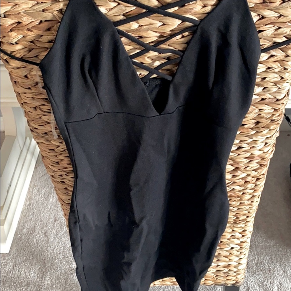 Crossed Front Black Mini Dress
